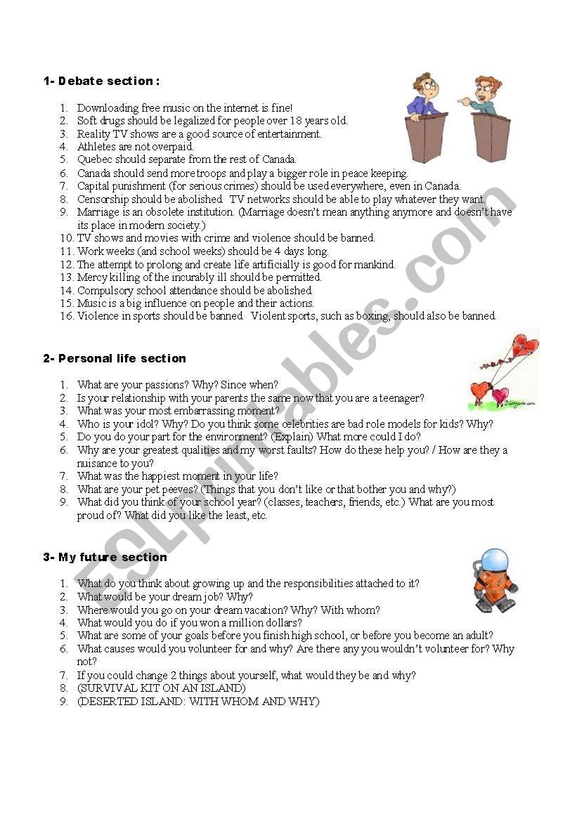 CLASS DISCUSSION: HOT TOPICS worksheet