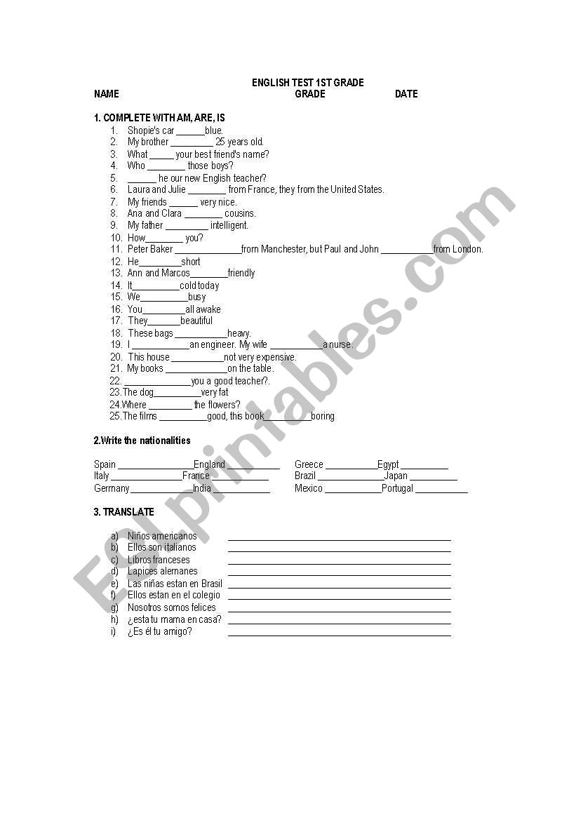 To be exercises worksheet