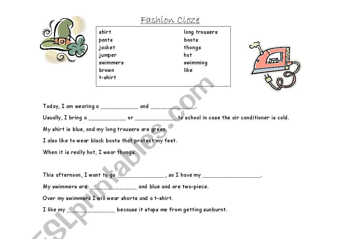 Fashion Cloze worksheet