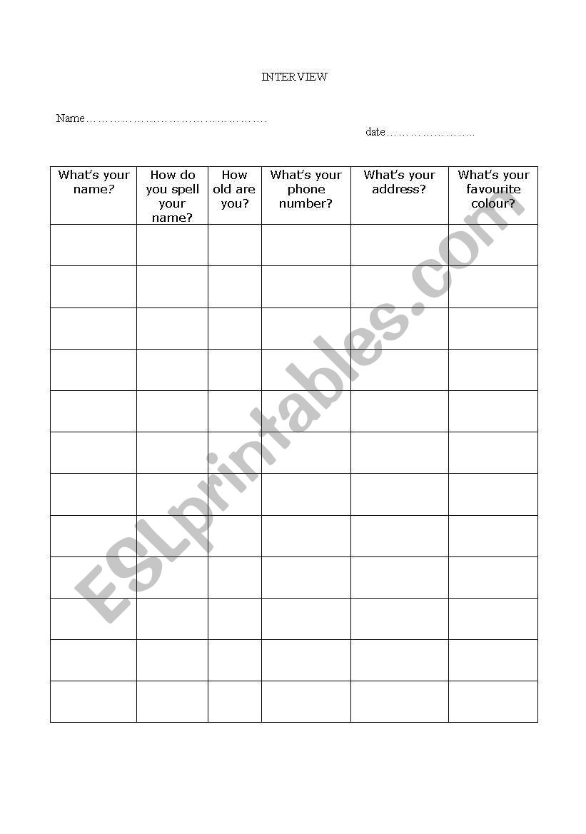 INTERVIEW worksheet