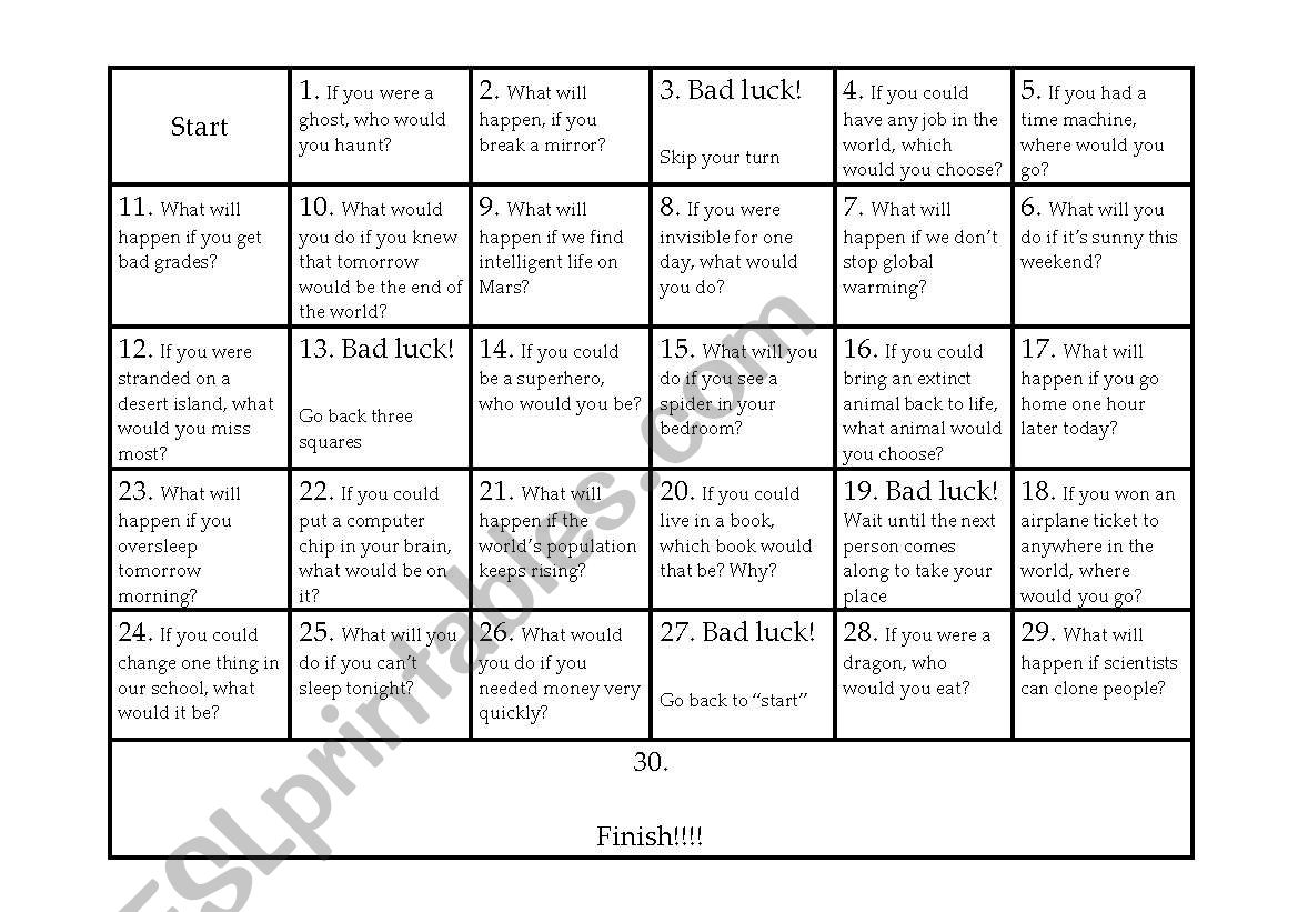 Conditional board game worksheet