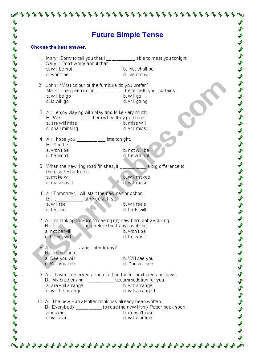 Future Tense worksheet