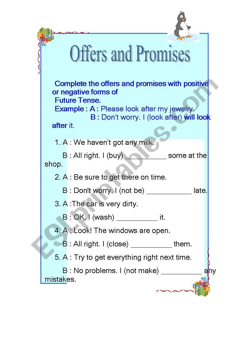 Offers and Promises worksheet