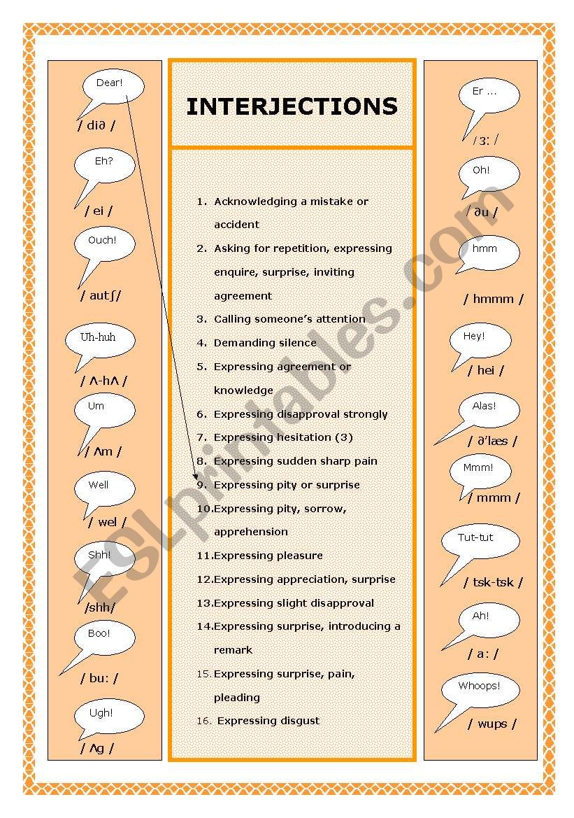 Exclamations - Interjections worksheet