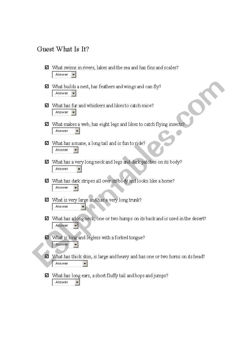 Guest worksheet