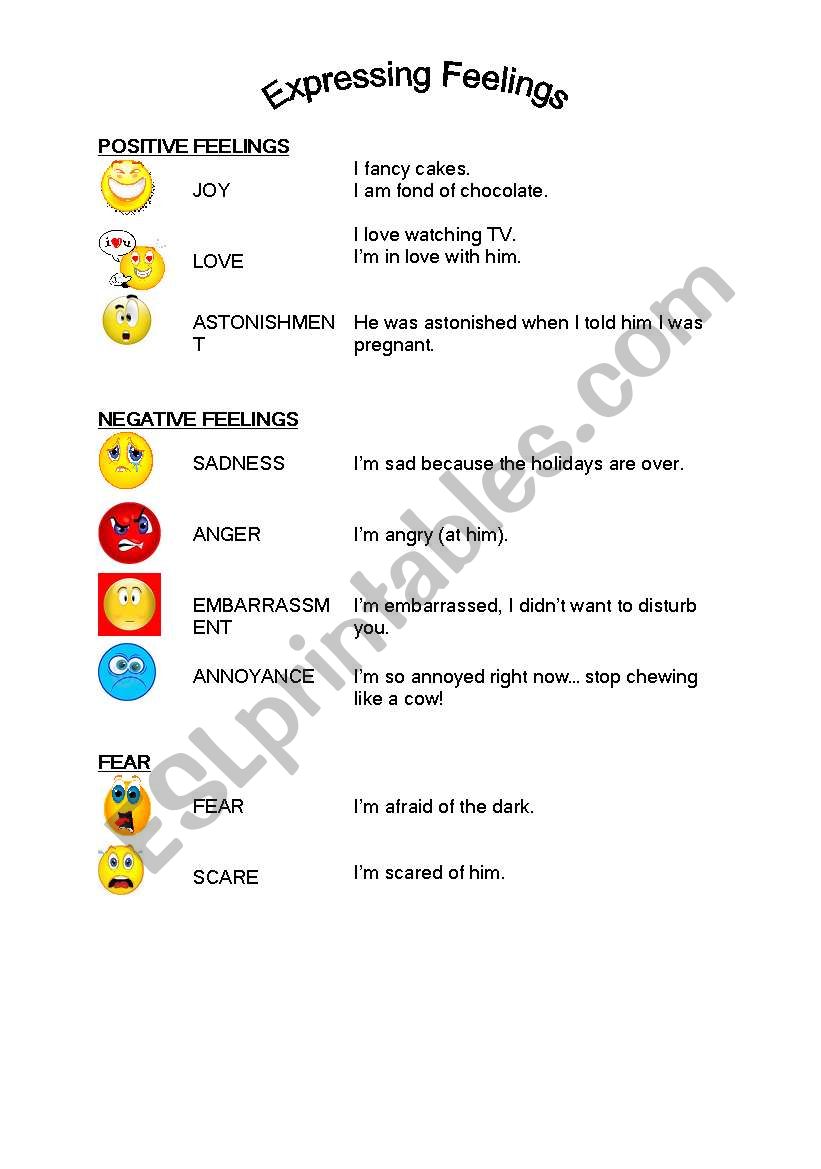 Expressing feelings worksheet