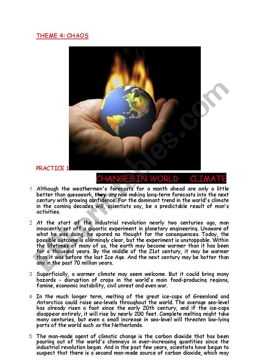 CHANGES IN  WORLD CLIMATE  READING , LISTENING AND VOCABULARY ACTIVITY FOR ADVANCE STUDENTS BOTH INFORMATIVE AND POPULAR TOPIC