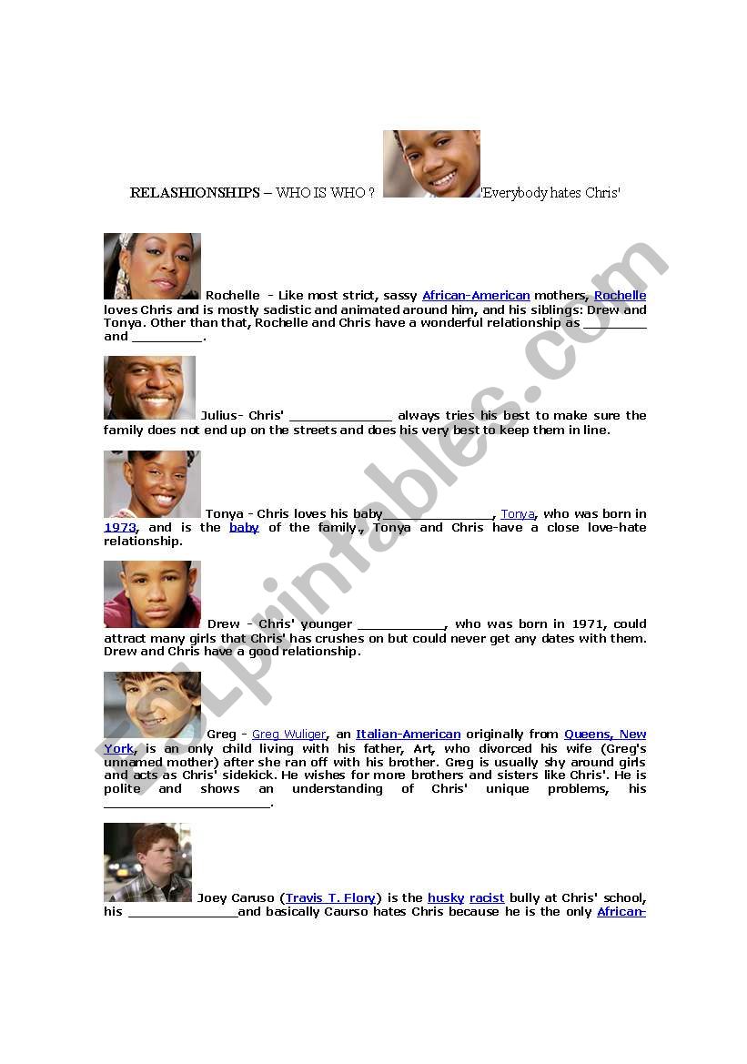 family and friends vocabulary worksheet