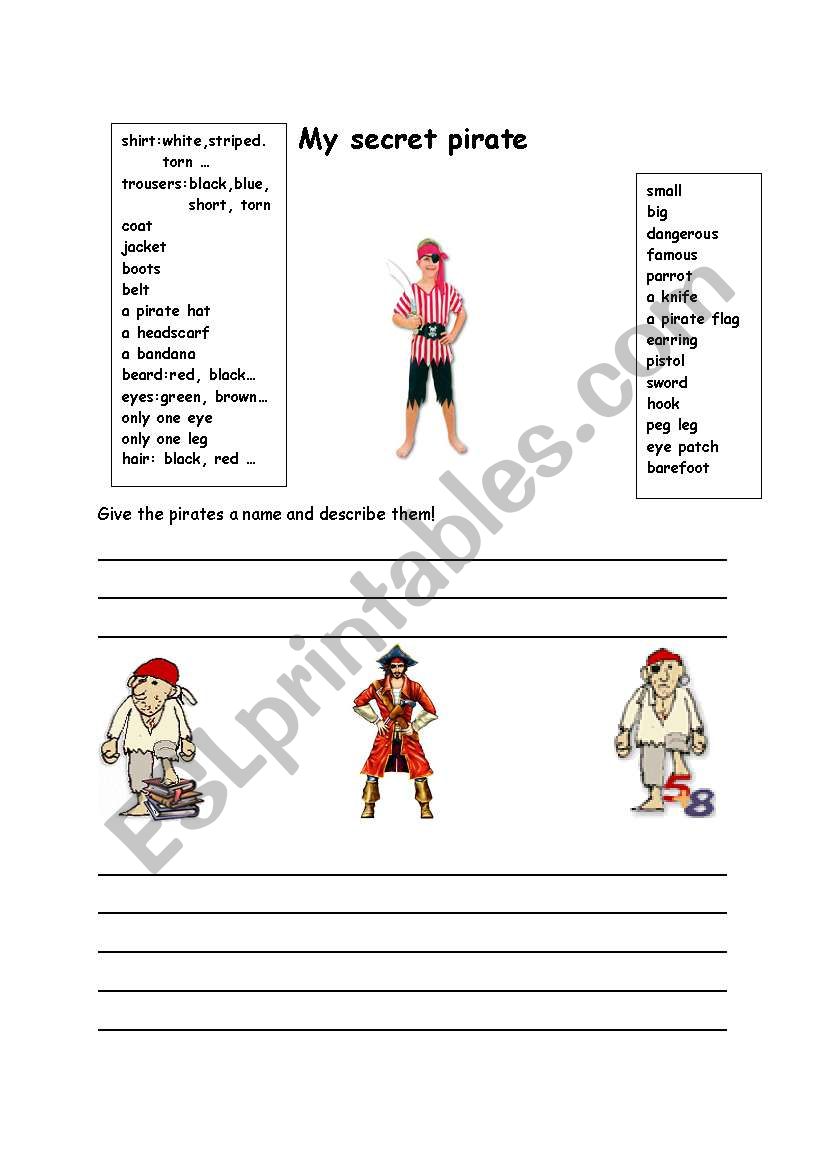 My secret pirate worksheet