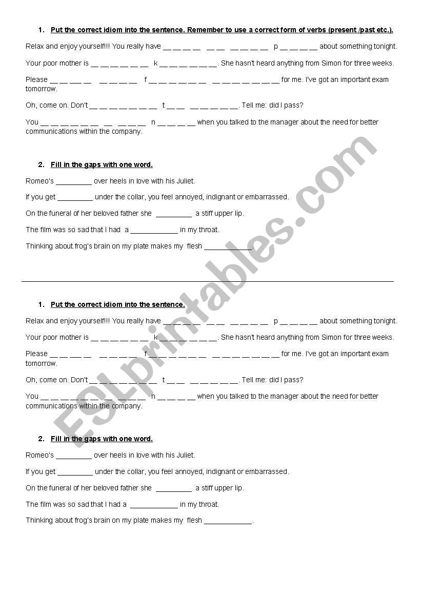 short test on idioms connected to my printable on feelings-idioms