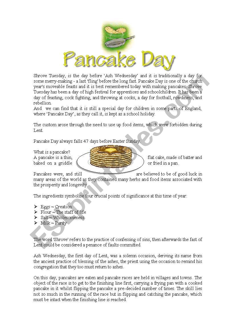 Pancake Day worksheet