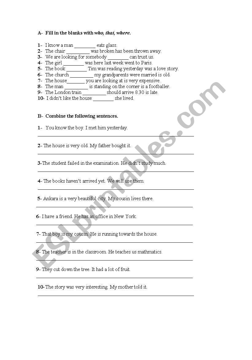 adjective clauses worksheet