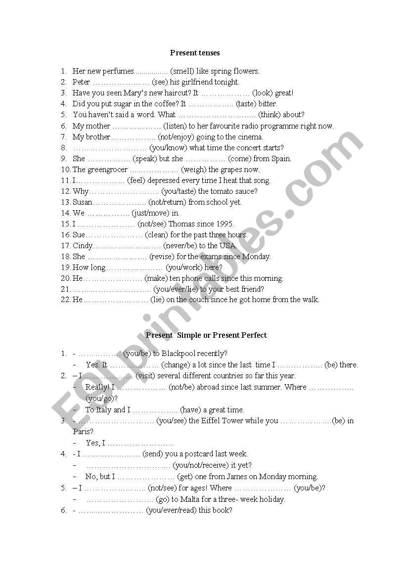 Present and Past tenses revision