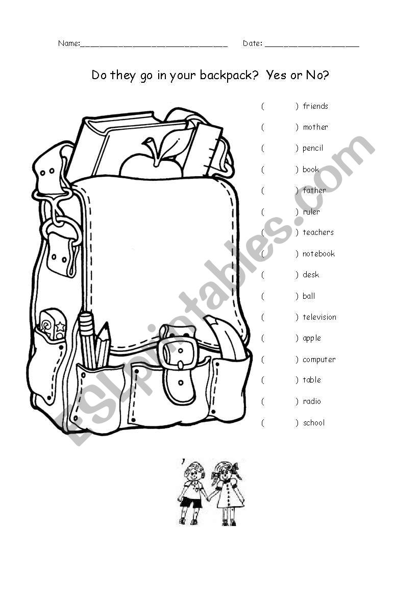 School materials worksheet