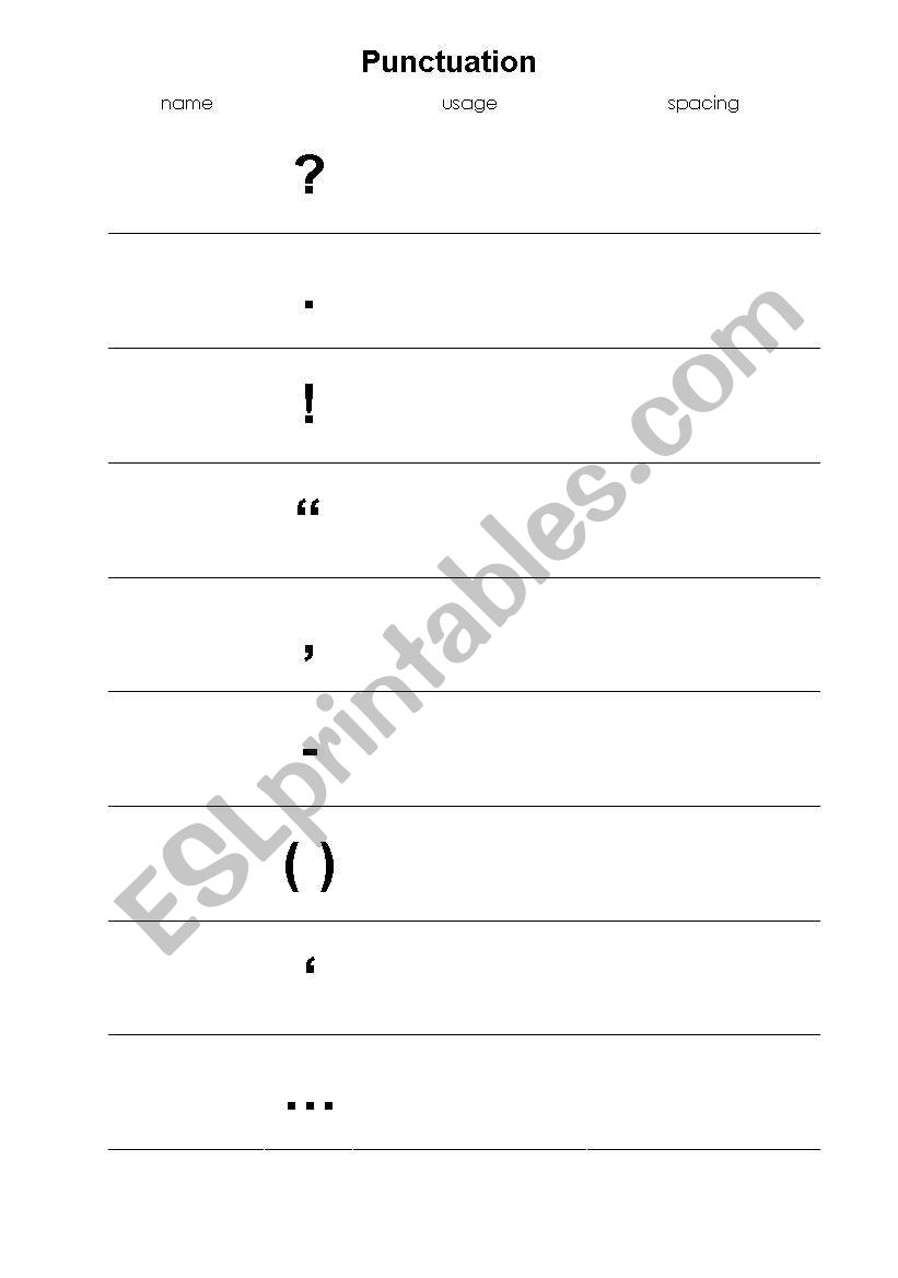 punctuation worksheet