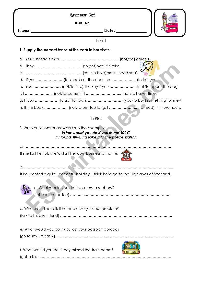 If Clauses - exercises worksheet