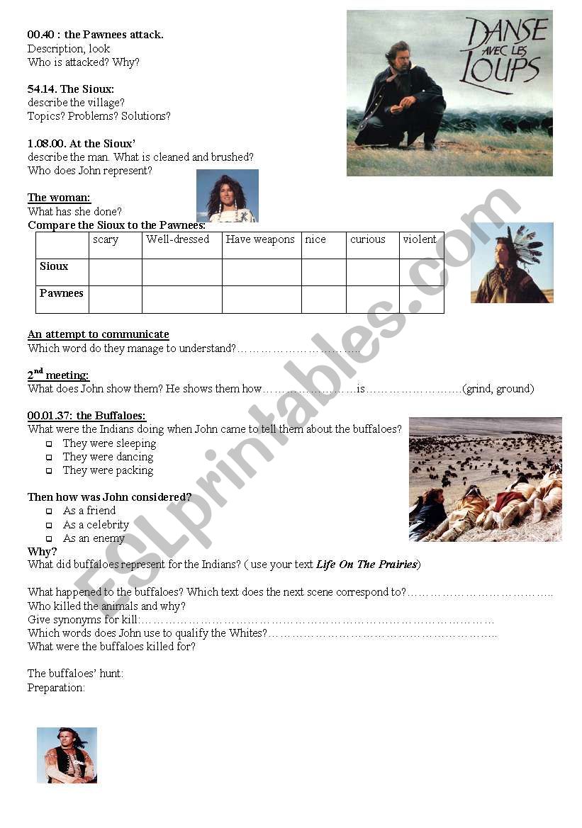 dances with wolves worksheet worksheet