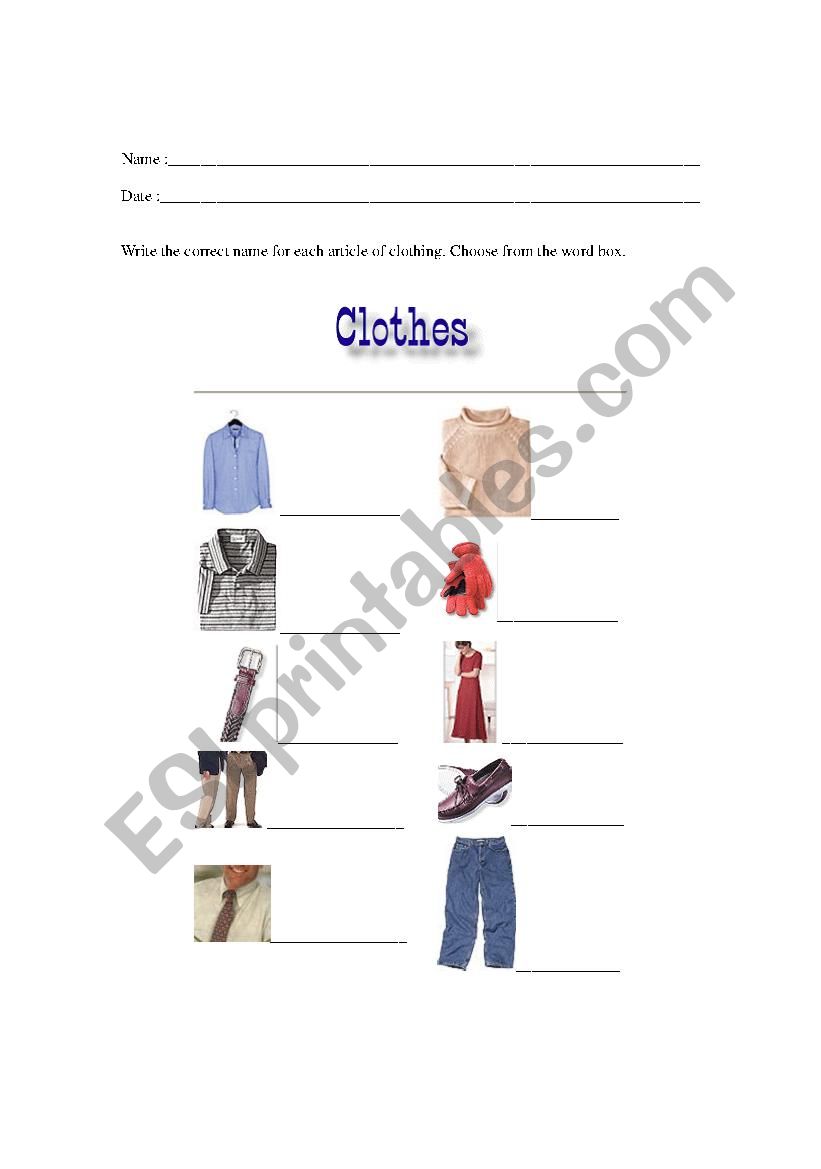 Clothes worksheet