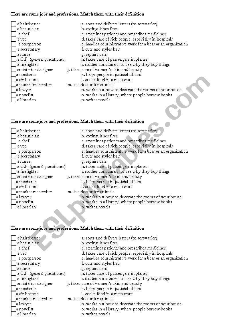 match the jobs with their descriptions