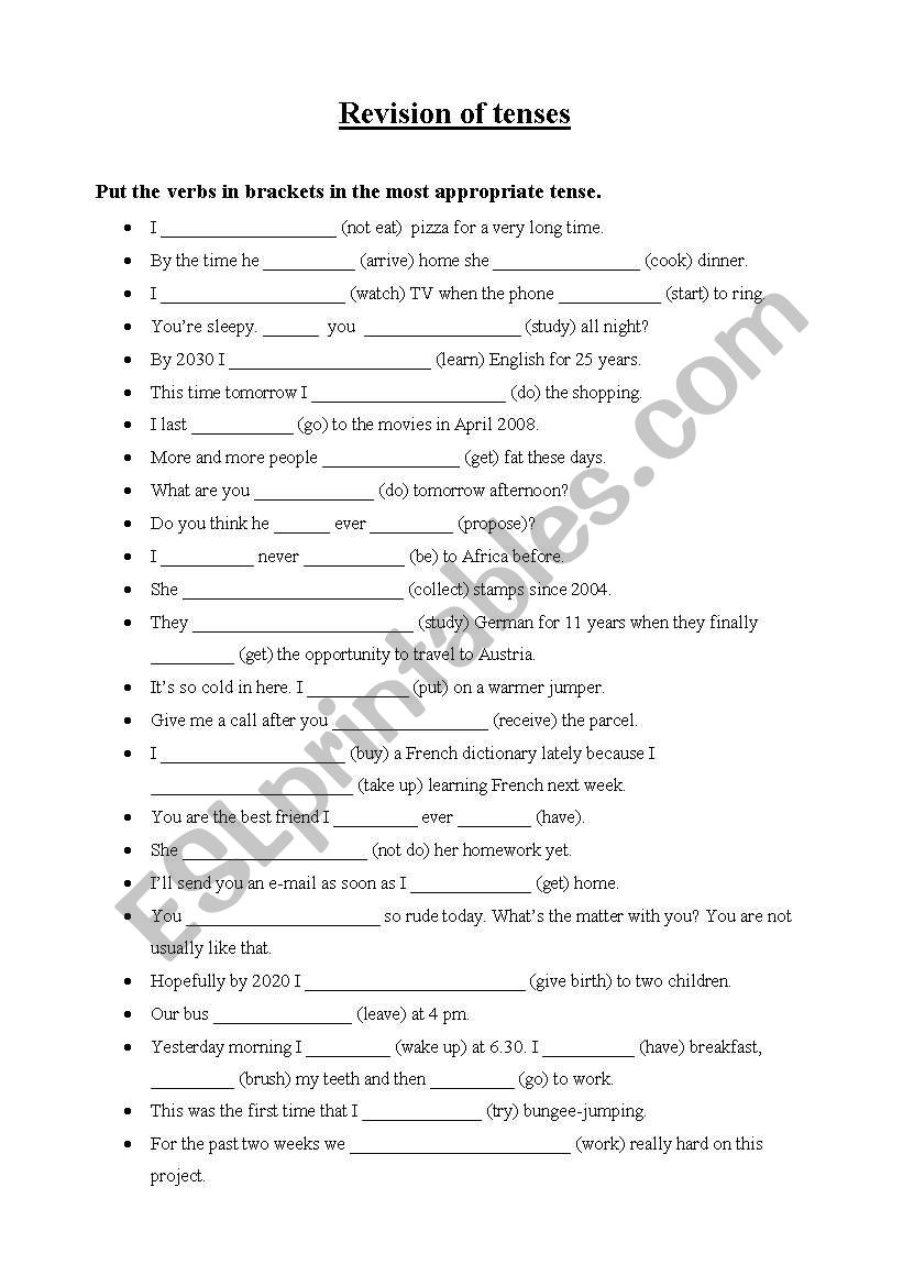 revision of tenses - gap-fill activity