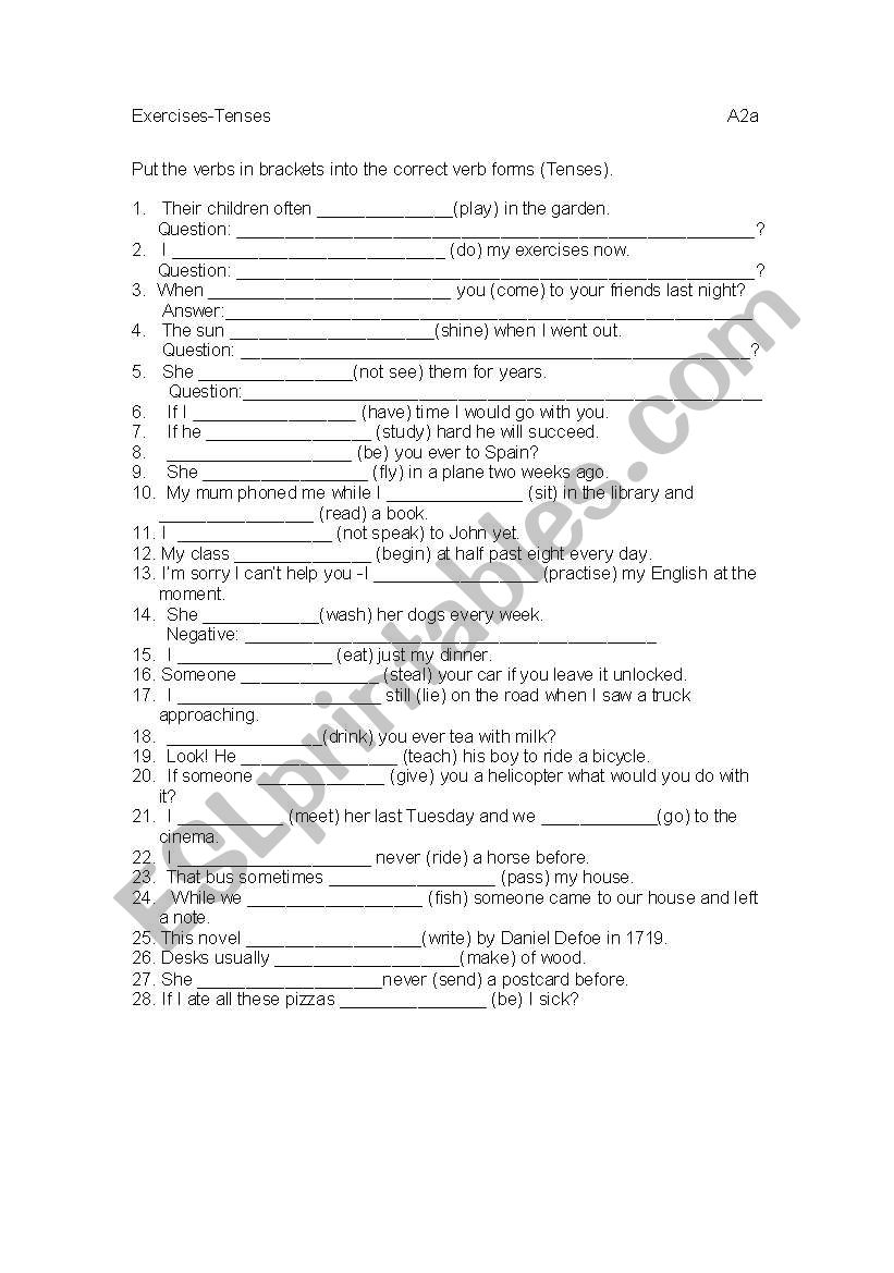 Gapped sentences -Tenses and Conditionals