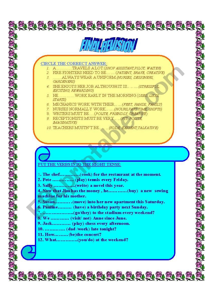 final revision worksheet