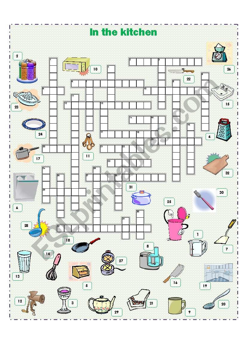 In the kitchen crossword worksheet