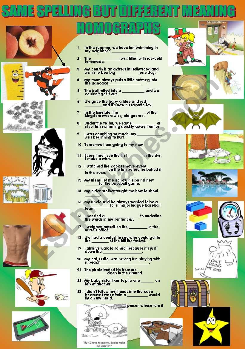 HOMOGRAPHS (SAME SPELLING BUT DIFFERENT MEANING) + CROSSWORD+ KEY  2 PAGES