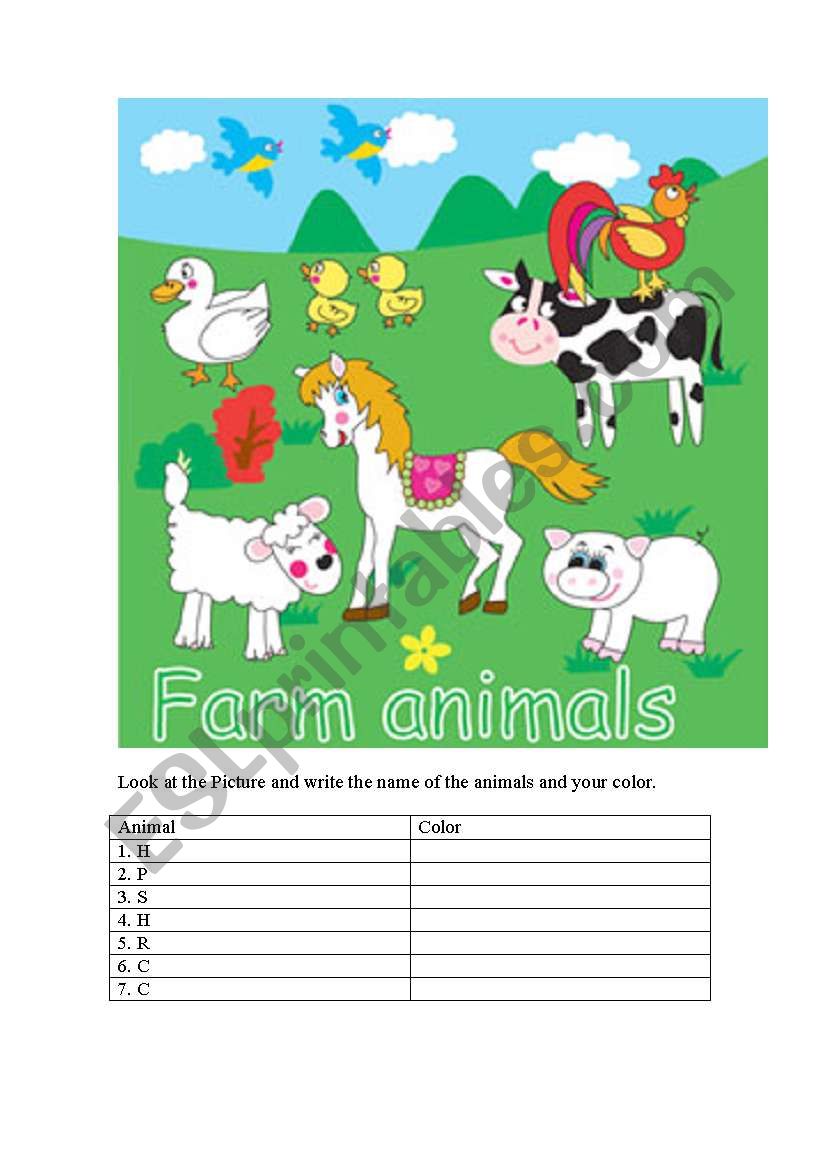 animal and colors worksheet