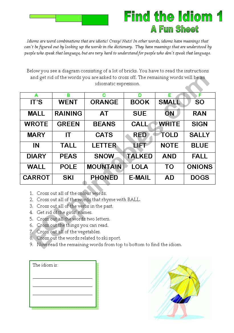 Find the Idiom 1 worksheet