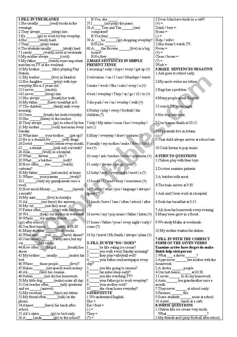 Simple Present tense worksheet