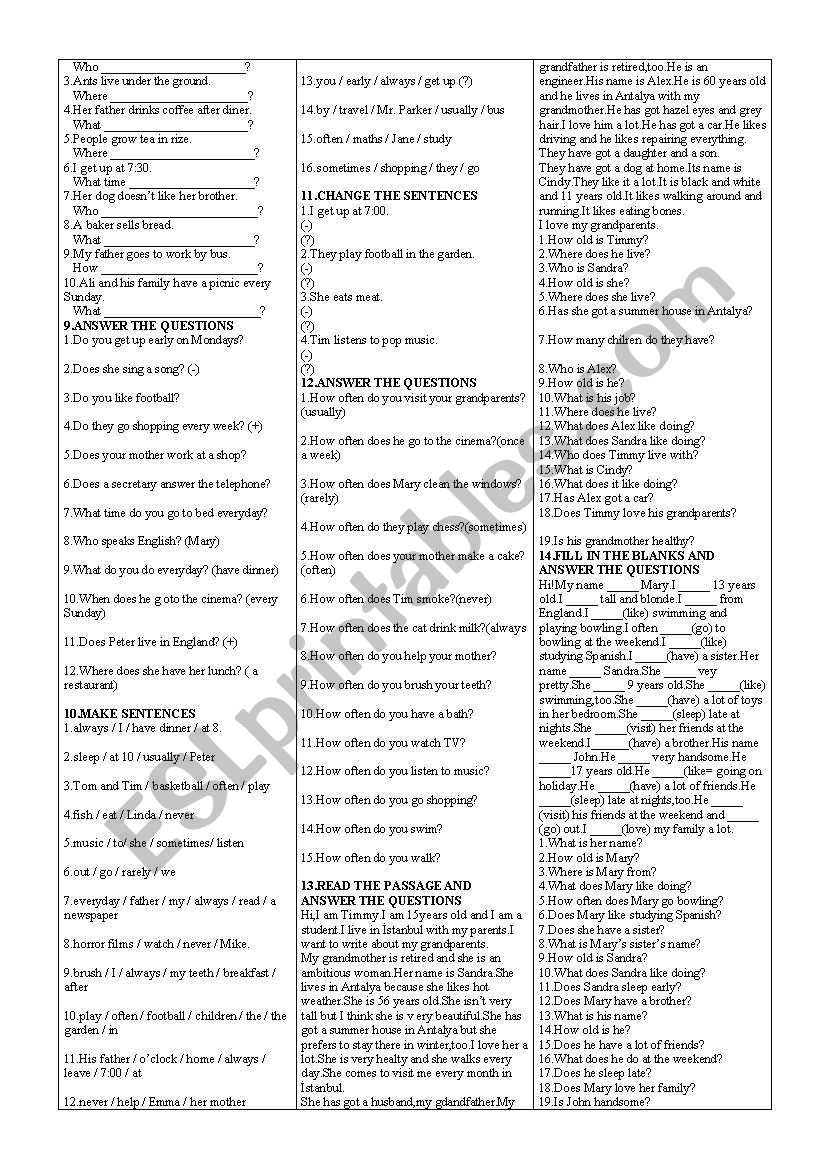 Simple present tense-2 worksheet