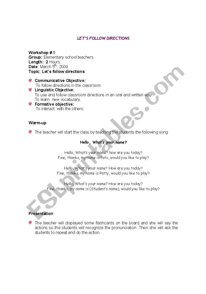 Lets follow directions worksheet