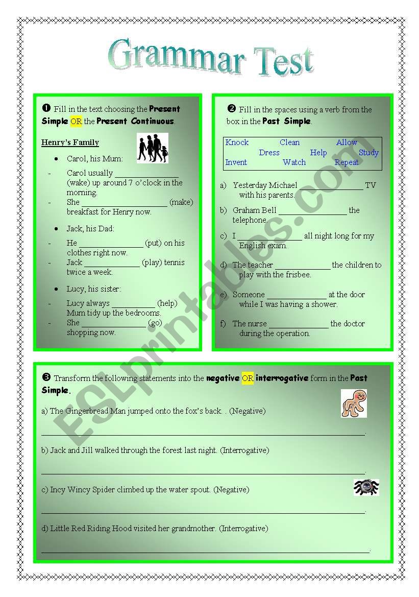 Verbs Tenses Test worksheet