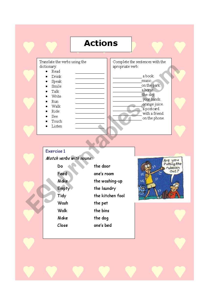 Actions worksheet