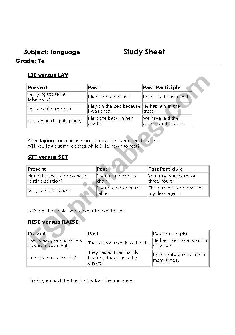confusing verbs worksheet