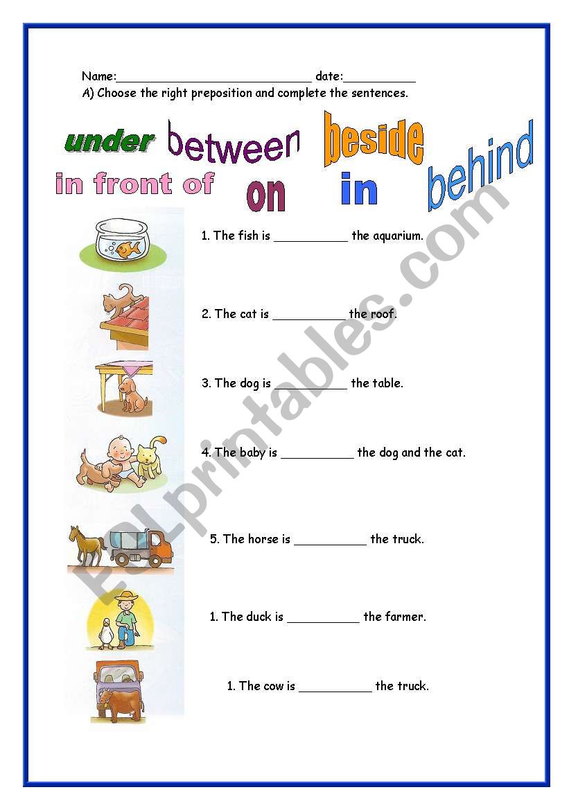 Prepositions of place worksheet