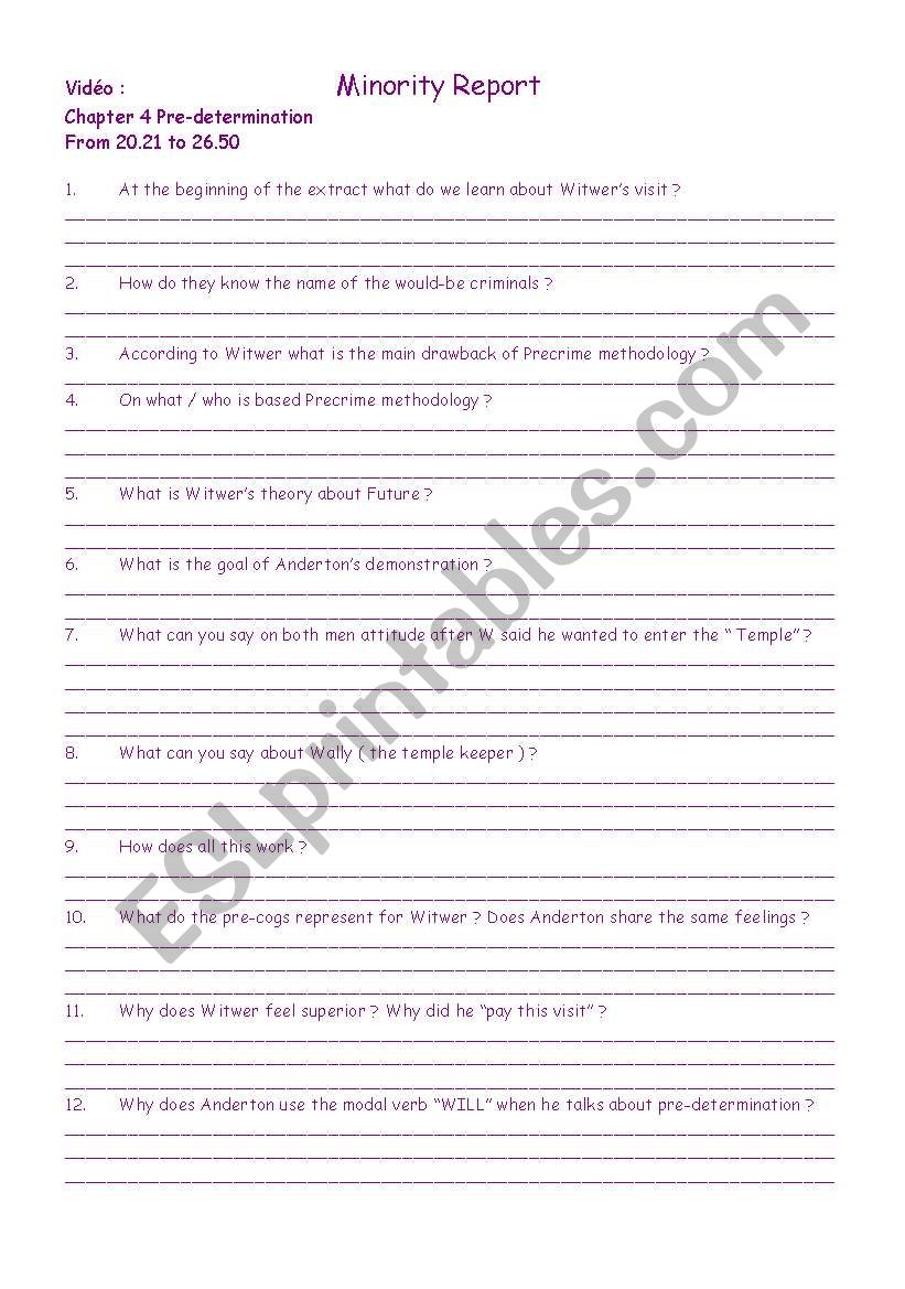 Minority Report worksheet