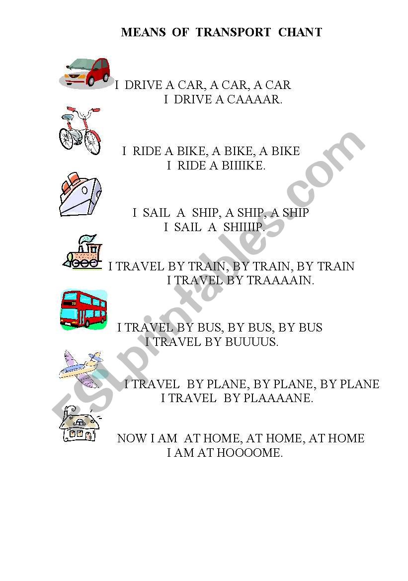 MEANS OF TRANSPORT   SONG worksheet