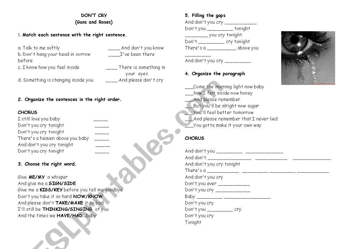 Dont Cry _Listening Activity worksheet