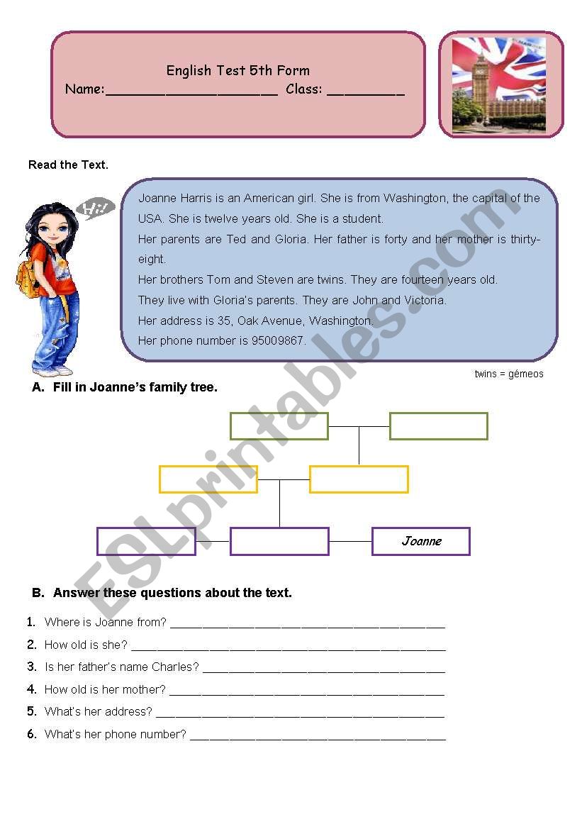 Test 5th Form - 3 pages worksheet