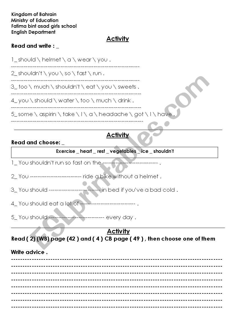 activity worksheet