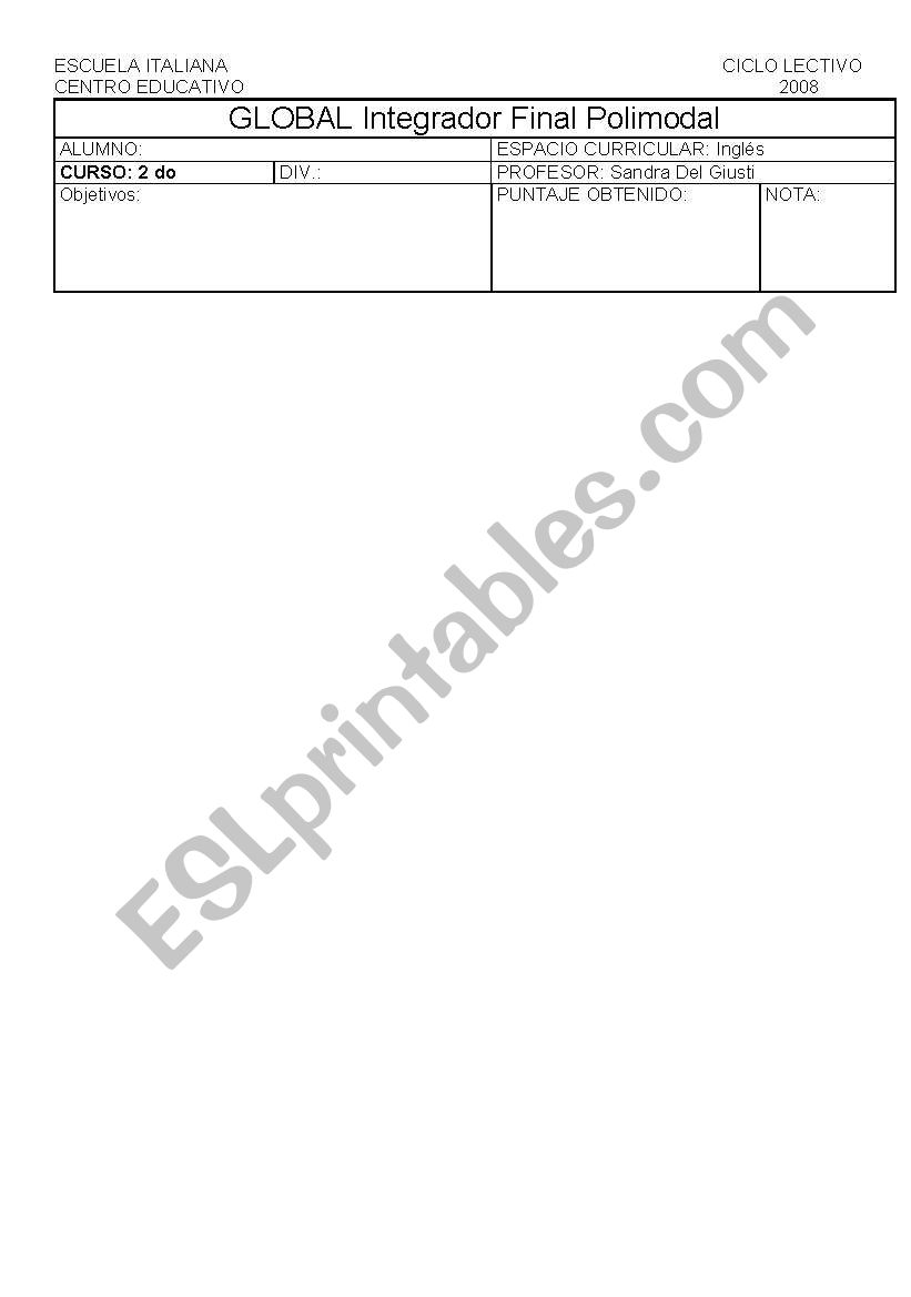 Global exam worksheet