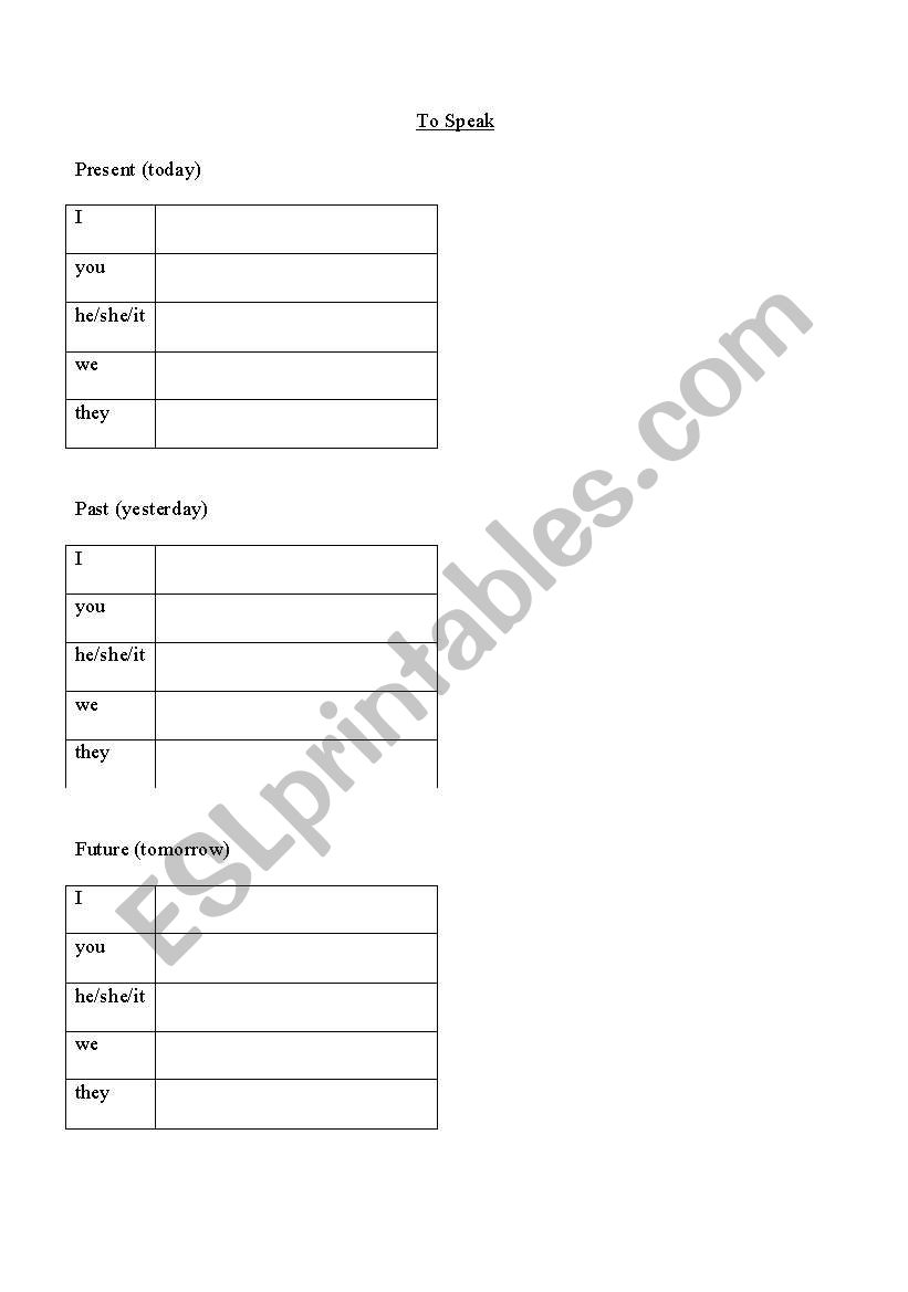 To Speak worksheet