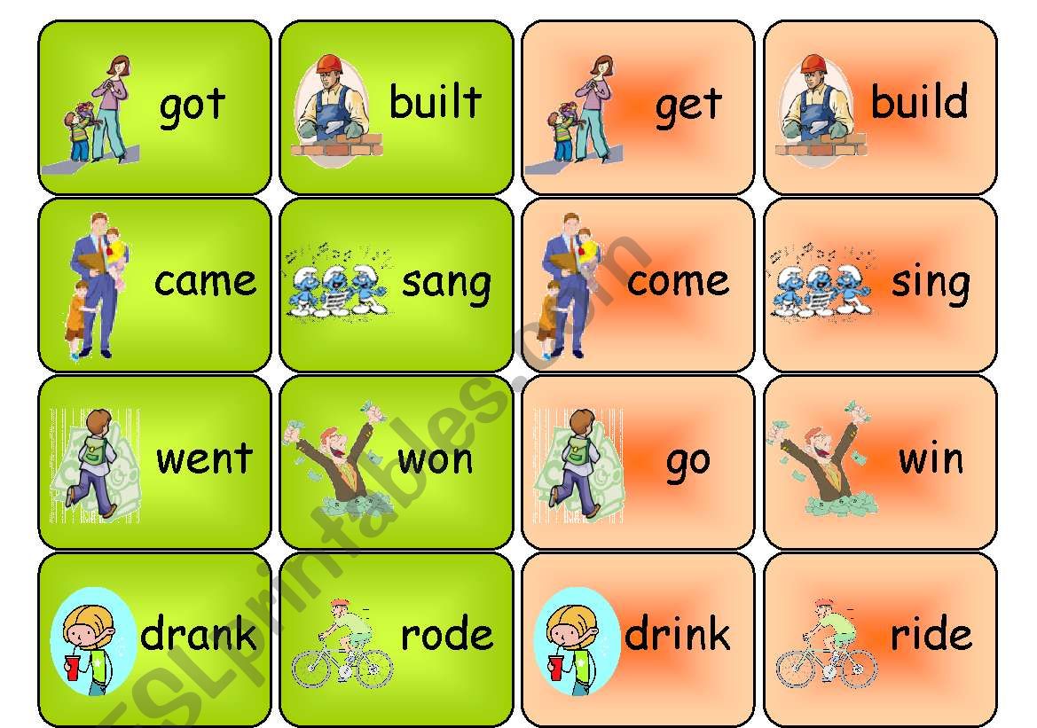 irregular verbs- memory game worksheet