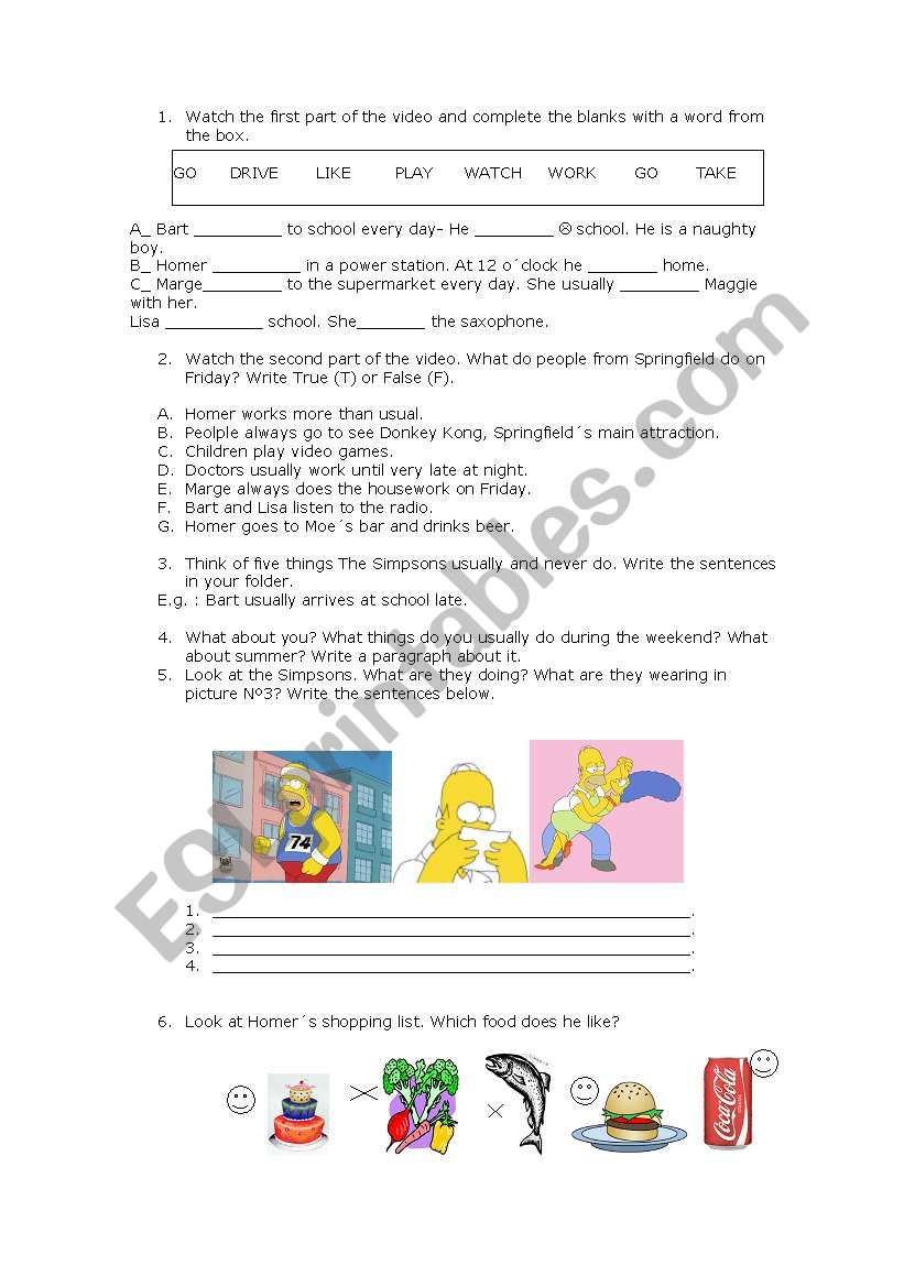 THE SIMPSONS worksheet