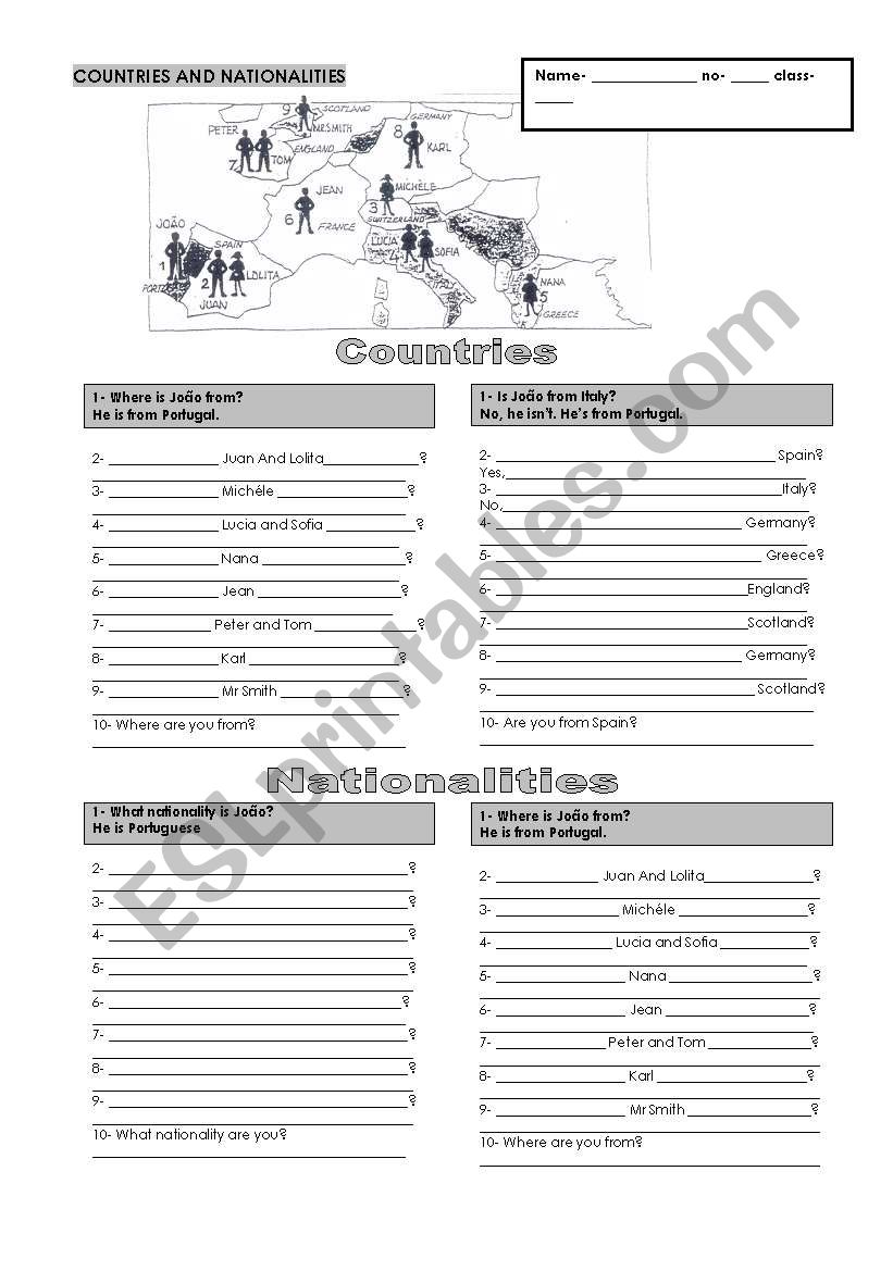 Countries and nationalities worksheet