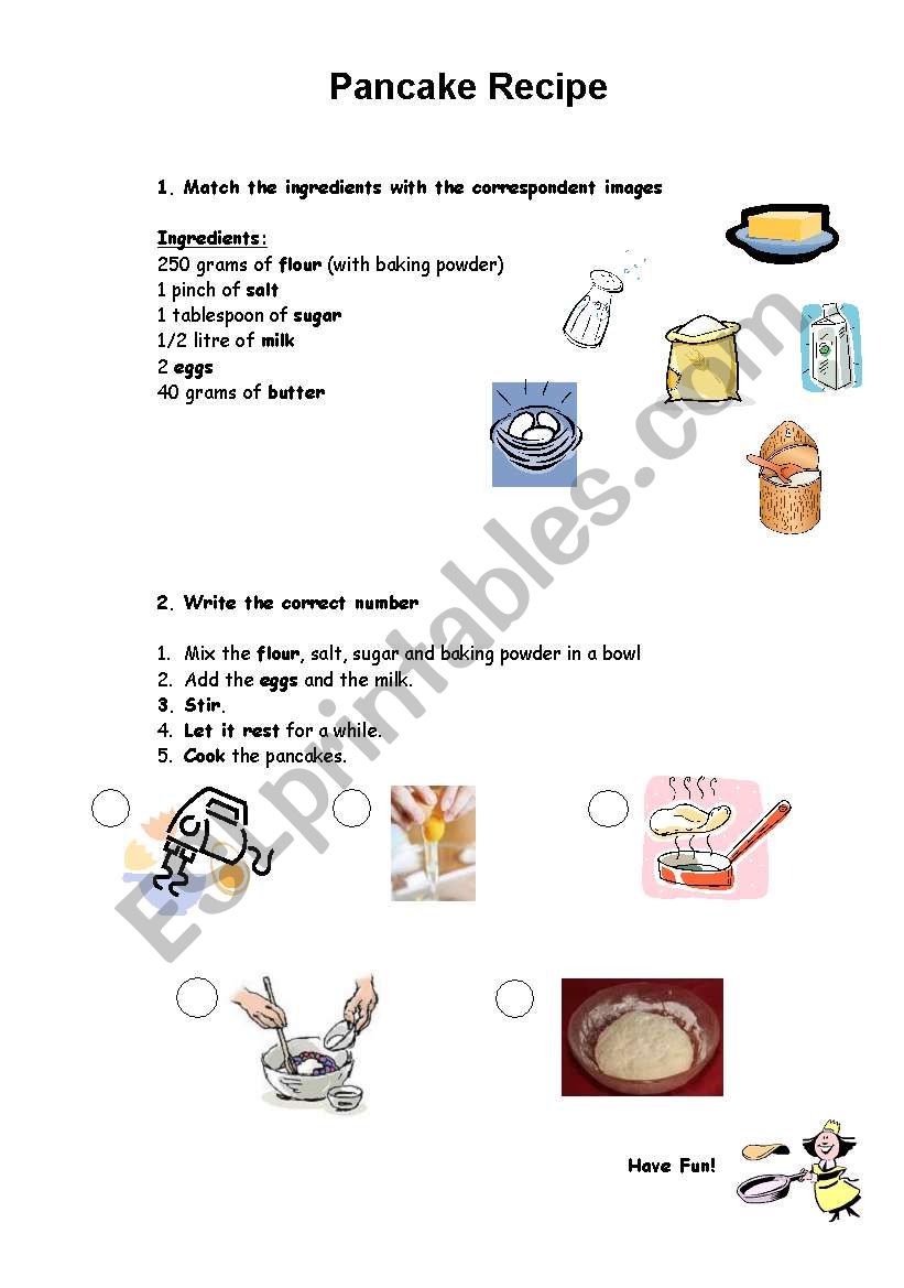 Pancake Recipe worksheet