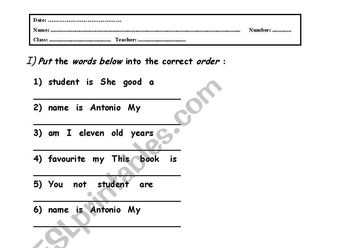 2 sheets containing exercises with to be and personal pronouns