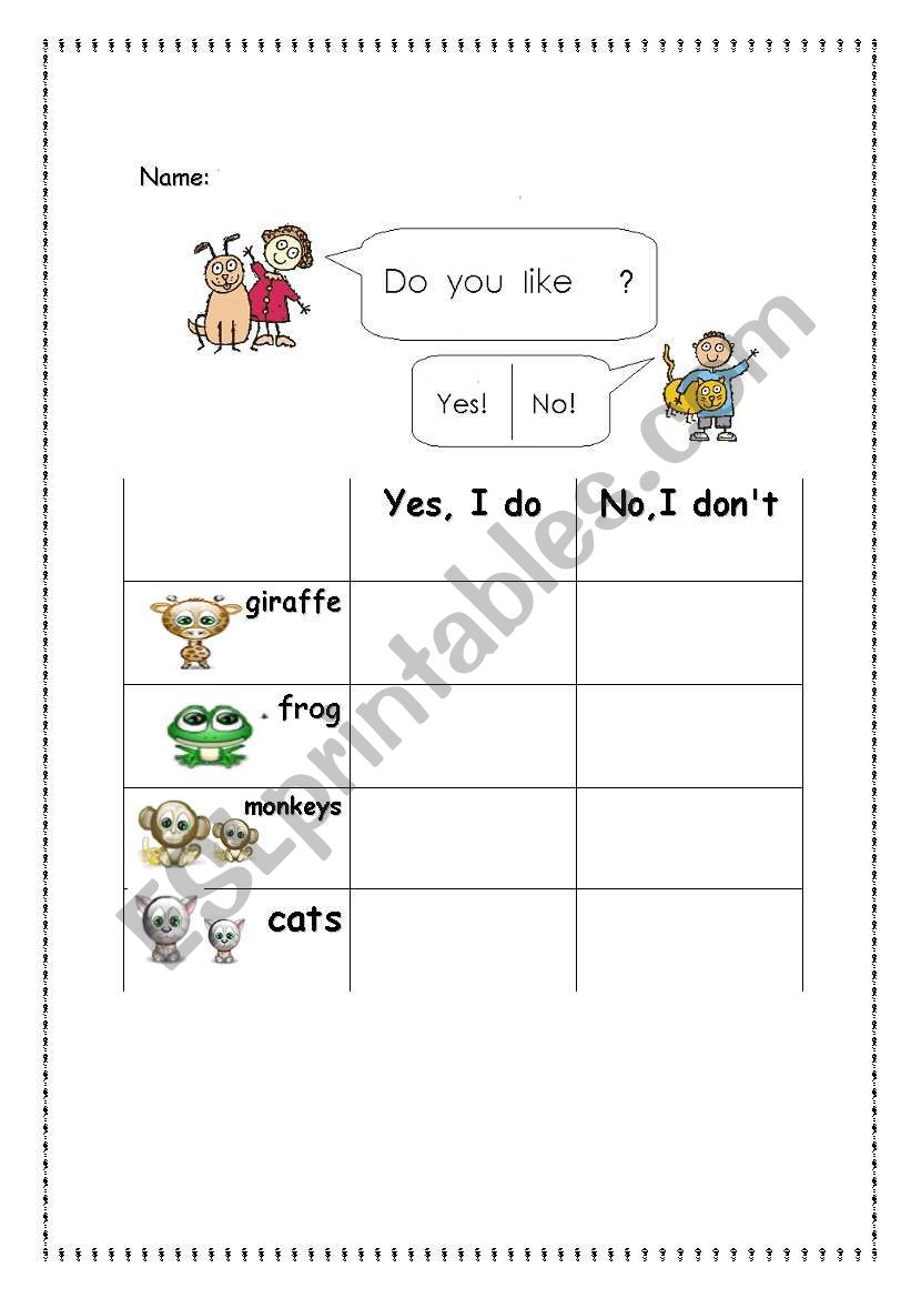 do you like? worksheet